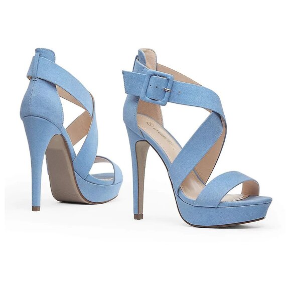 DREAM PAIRS Charlotte Baby Blue Suede Platform Heels Sandals NWT 7.5 - Picture 5 of 13